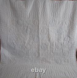 Vintage Hand Quilted Quilt, Patchwork, Large 94 X 94, Blue, Floral, Excellent