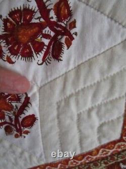 Vintage Hand Quilted STAR Quilt FUSSY CUT, INCREDIBLE HAND QUILTING, 88 X 92 EUC