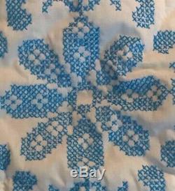 Vintage Hand Sewn Cross Stitch Quilt Queen Size 82 By 100 Handmade Very Pretty