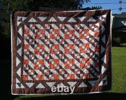 Vintage Hand Sewn Hand Stitched Handmade Quilt 76 X 90 King Earth Tones