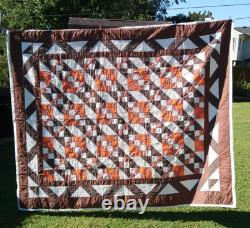 Vintage Hand Sewn Hand Stitched Handmade Quilt 76 X 90 King Earth Tones