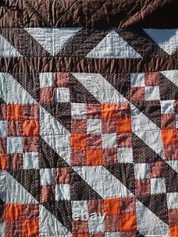 Vintage Hand Sewn Hand Stitched Handmade Quilt 76 X 90 King Earth Tones