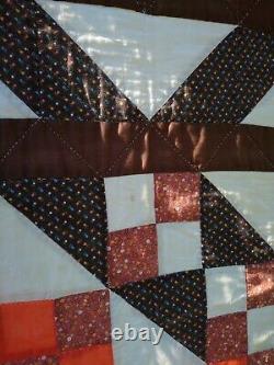 Vintage Hand Sewn Hand Stitched Handmade Quilt 76 X 90 King Earth Tones