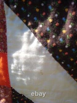 Vintage Hand Sewn Hand Stitched Handmade Quilt 76 X 90 King Earth Tones