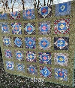 Vintage Hand Sewn Multi Color Block Quilt Top, 69x71, Exc. Cond, No Stains