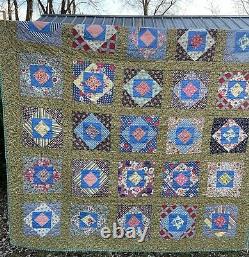 Vintage Hand Sewn Multi Color Block Quilt Top, 69x71, Exc. Cond, No Stains
