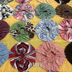 Vintage Hand Sewn Penny YoYo Quilt Queen Bed Topper 88x88