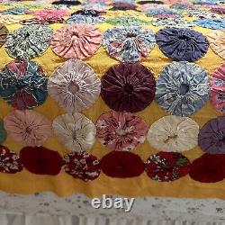 Vintage Hand Sewn Penny YoYo Quilt Queen Bed Topper 88x88