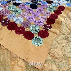 Vintage Hand Sewn Penny YoYo Quilt Queen Bed Topper 88x88