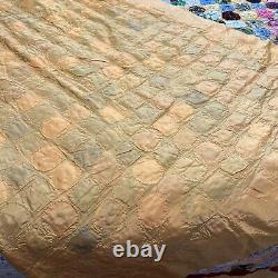 Vintage Hand Sewn Penny YoYo Quilt Queen Bed Topper 88x88