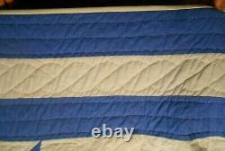 Vintage Hand Sewn Quilt Evening Star Blue and White 78 x 99