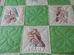 Vintage Hand Sewn Quilt Queen Size 95 x 96 Handmade RARE Bird/State Pattern