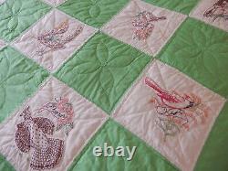 Vintage Hand Sewn Quilt Queen Size 95 x 96 Handmade RARE Bird/State Pattern