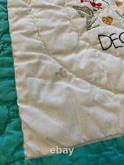 Vintage Hand Sewn Quilt with 12 Months of Embroidered Flowers 60x76 Throw