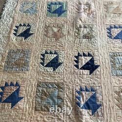 Vintage Hand Stitched Basket Pattern Quilt 77 X 91 Old Fabrics Good Condition