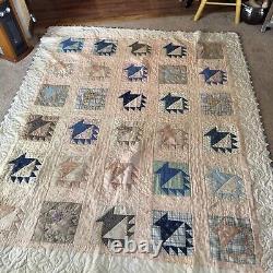 Vintage Hand Stitched Basket Pattern Quilt 77 X 91 Old Fabrics Good Condition