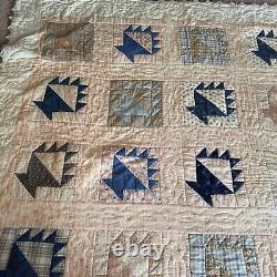 Vintage Hand Stitched Basket Pattern Quilt 77 X 91 Old Fabrics Good Condition