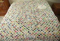 Vintage Hand Stitched Cathedral Window Quilt Fussy Cut 92 x 85 Colorful Novelty