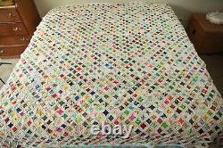 Vintage Hand Stitched Cathedral Window Quilt Fussy Cut 92 x 85 Colorful Novelty