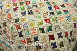 Vintage Hand Stitched Cathedral Window Quilt Fussy Cut 92 x 85 Colorful Novelty