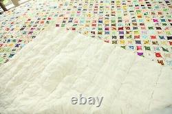 Vintage Hand Stitched Cathedral Window Quilt Fussy Cut 92 x 85 Colorful Novelty