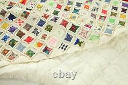 Vintage Hand Stitched Cathedral Window Quilt Fussy Cut 92 x 85 Colorful Novelty