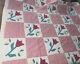 Vintage Hand Stitched, Classic Pattern Flower/ Square, Queen 70 X 80 Red Quilt