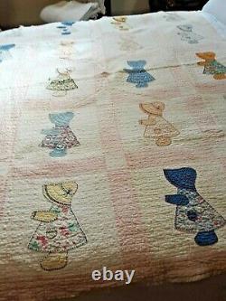 Vintage Hand Stitched Dutch Doll Pattern Quilt Full Size