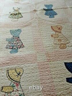 Vintage Hand Stitched Dutch Doll Pattern Quilt Full Size