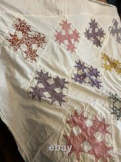 Vintage Hand Stitched Feed Sack Patchwork Quilt Top