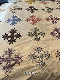 Vintage Hand Stitched Feed Sack Patchwork Quilt Top