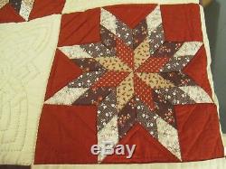 Vintage Hand Stitched Hand Made Queen Size Morning Star Quilt Signed 1990