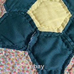Vintage Hand Stitched Handmade Honeycomb Hexagon Patchwork Quilt 97 x 91