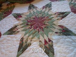 Vintage Hand Stitched Handmade Star Pattern Quilt 98 x 91 Queen