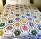 Vintage Hand Stitched Octagonal Floral Pattern Quilt Topper Unfinished 66x76