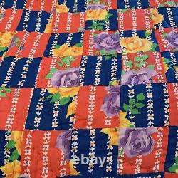 Vintage Hand Stitched Patchwork Quilt Bed Cover Floral Cotton Filled 82 x 52
