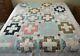 Vintage Hand Stitched Patchwork Quilt Cross Pattern Feedsacks Old 64 X 81