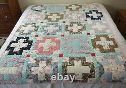 Vintage Hand Stitched Patchwork Quilt Cross Pattern Feedsacks Old 64 x 81