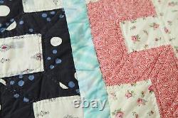 Vintage Hand Stitched Patchwork Quilt Cross Pattern Feedsacks Old 64 x 81