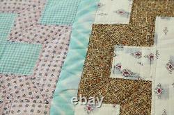 Vintage Hand Stitched Patchwork Quilt Cross Pattern Feedsacks Old 64 x 81