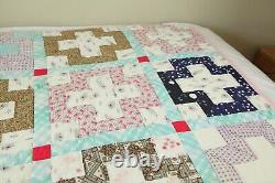 Vintage Hand Stitched Patchwork Quilt Cross Pattern Feedsacks Old 64 x 81