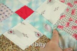 Vintage Hand Stitched Patchwork Quilt Cross Pattern Feedsacks Old 64 x 81