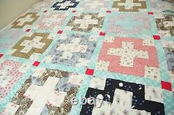 Vintage Hand Stitched Patchwork Quilt Cross Pattern Feedsacks Old 64 x 81