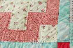 Vintage Hand Stitched Patchwork Quilt Cross Pattern Feedsacks Old 64 x 81