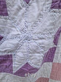 Vintage Hand Stitched Pinwheel 8 Point Star Quilt Handmade 84 x 72 Pastel 50s