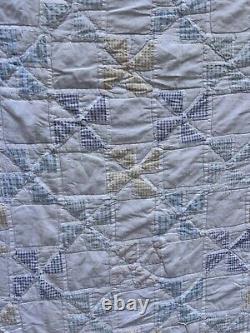 Vintage Hand Stitched Pinwheel Quilt Handmade 92x84 Pastel 50s Large Handmade