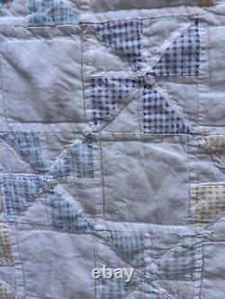 Vintage Hand Stitched Pinwheel Quilt Handmade 92x84 Pastel 50s Large Handmade