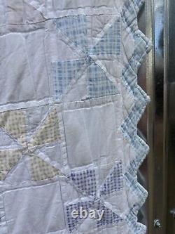 Vintage Hand Stitched Pinwheel Quilt Handmade 92x84 Pastel 50s Large Handmade