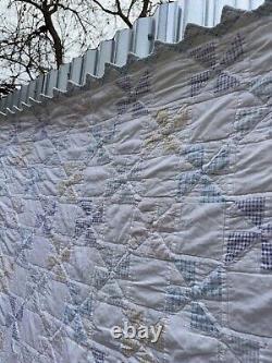 Vintage Hand Stitched Pinwheel Quilt Handmade 92x84 Pastel 50s Large Handmade