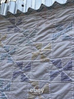 Vintage Hand Stitched Pinwheel Quilt Handmade 92x84 Pastel 50s Large Handmade